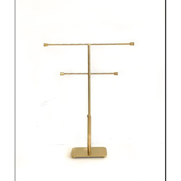 Gold Metal 2-Tier Adjustable T-Bar Jewelry Display Stand, Necklace Organizer - Picture 4 of 5